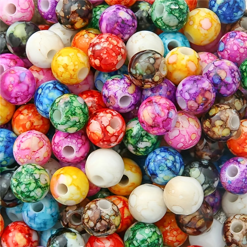 100Pcs Acrylic Crackle Flower Beads Imitated Ceramic Pattern Round Beads