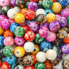 100Pcs Acrylic Crackle Flower Beads Imitated Ceramic Pattern Round Beads