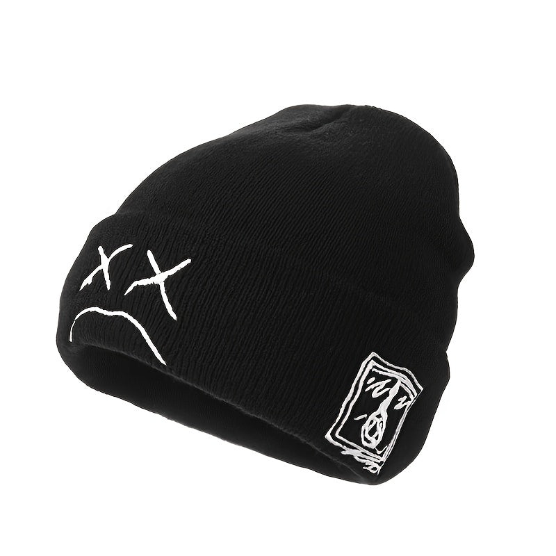 Embroidered Expression Knitted Pullover Hat Warm Outdoor Hat