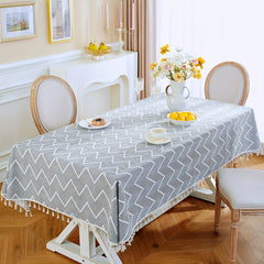 Boho Geometric Wave Pattern Tablecloth European Style Cotton Linen Rectangular