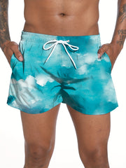 Cloud Sky Pattern Mens Drawstring Swimming Shorts Beach Vacation