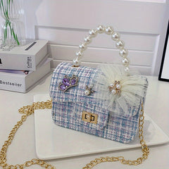 Girls Princess Messenger Bag Mini Crossbody Purse Faux Pearl Handle