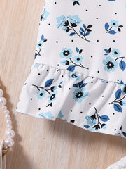 Girls' Boho Floral Top & Flare Leg Pants Casual Suit For Summer