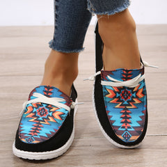 Women's Geometric Flat Canvas Shoes Lightweight Non slip Low Top Shoes