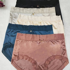5 Pack Plus Size Sexy Panties Set Women's Plus Lace Trim Satin Panties