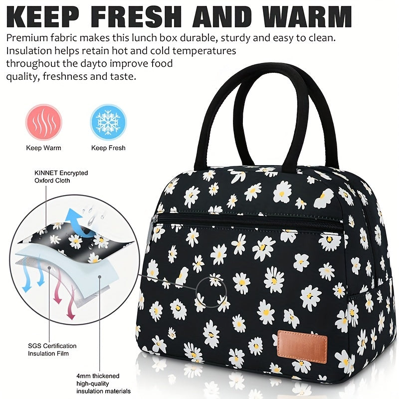 Leakproof Insulated Daisy Lunch Tote Bag for Work & Travel