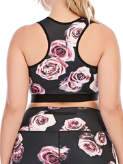 Floral Print Round Neck Yoga Bra Plus Size