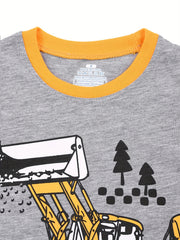 Boys Excavator Outfit Shorts & T shirt Short Sleeves Crew Neck Casual Summer Kid
