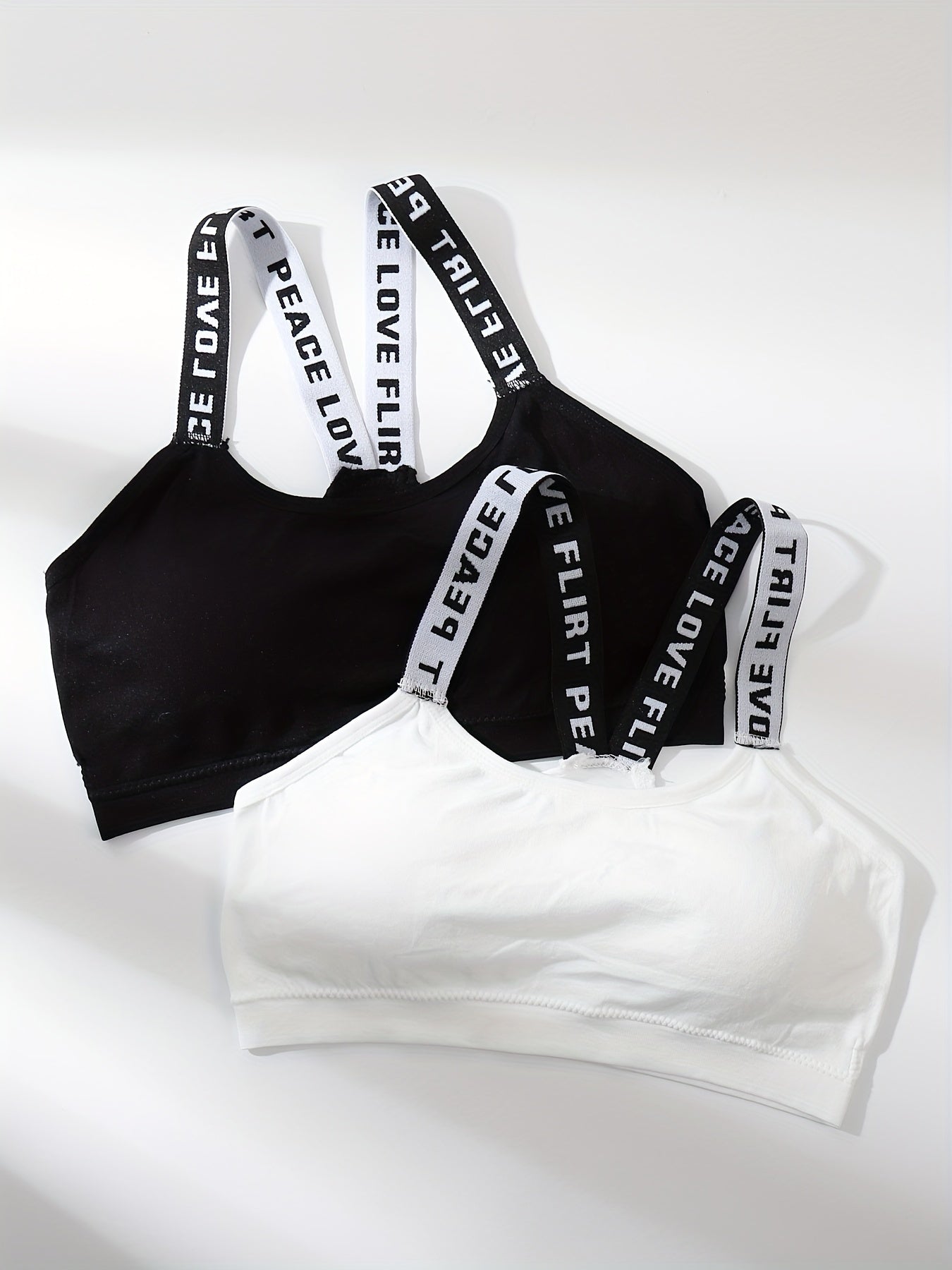 2pcs Letter Straps Cami Tops Crew Neck Sleeveless Sports Top
