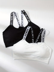 2pcs Letter Straps Cami Tops Crew Neck Sleeveless Sports Top