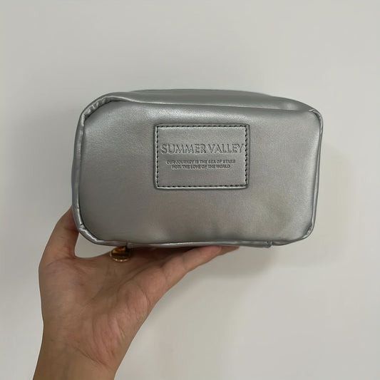 PU Leather Makeup Bag Small Travel Cosmetic Bag Open Flat