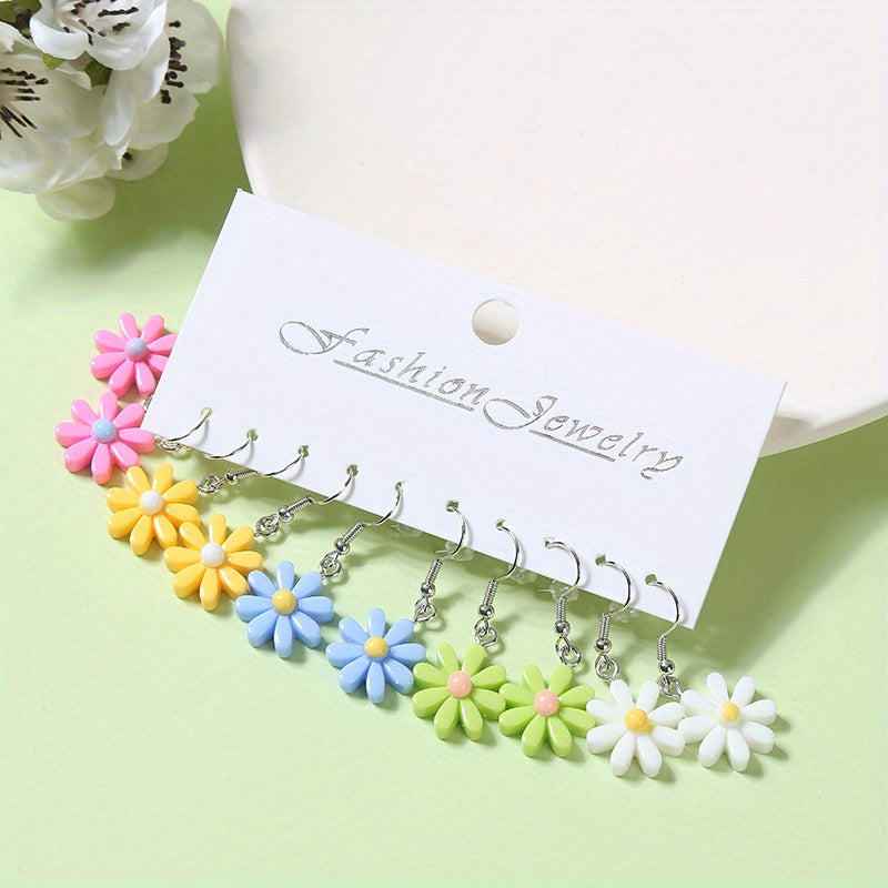 5pairs Girls Funny Flower Drop Earrings Teen Accessories