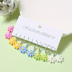 5pairs Girls Funny Flower Drop Earrings Teen Accessories
