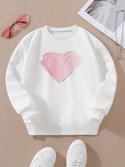 Girls Heart Print Sweatshirt Long Sleeve Pullover Top