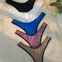 5pcs Mixed Contrast Trim Thongs Soft Intimates Panties Women's Underwear