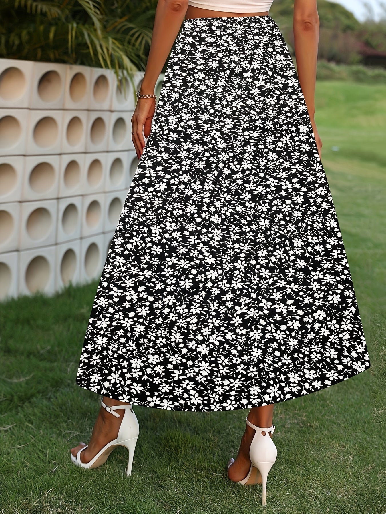 Floral Print High Waist A Line Skirt