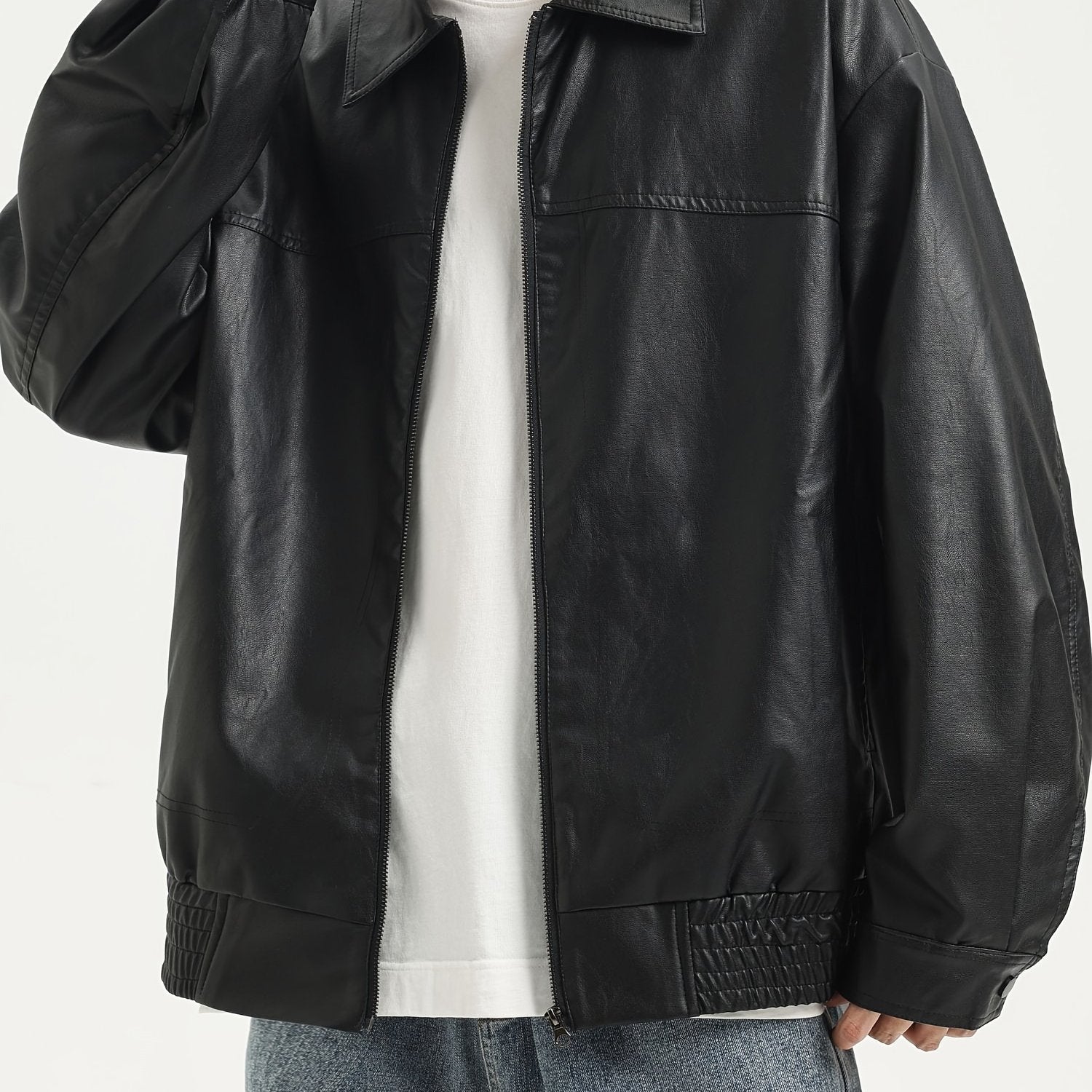 Men's Vintage Lapel Collar PU Leather Jacket