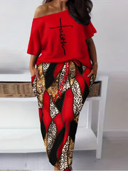 Women's Short Sleeve Tee & Skirt Outfits Two Piece Set