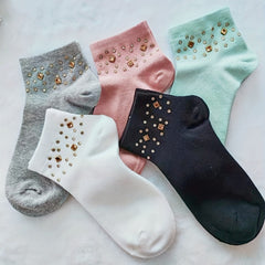 Sparkling Rhinestone Decor Crew Socks for Women