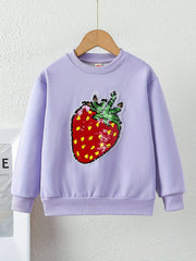 Strawberry Fleece Sweatshirt For Girls Round Neck Long Sleeve Top Pullovers