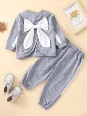 Girls Bow Sweatshirt & Crop Top Pants Set