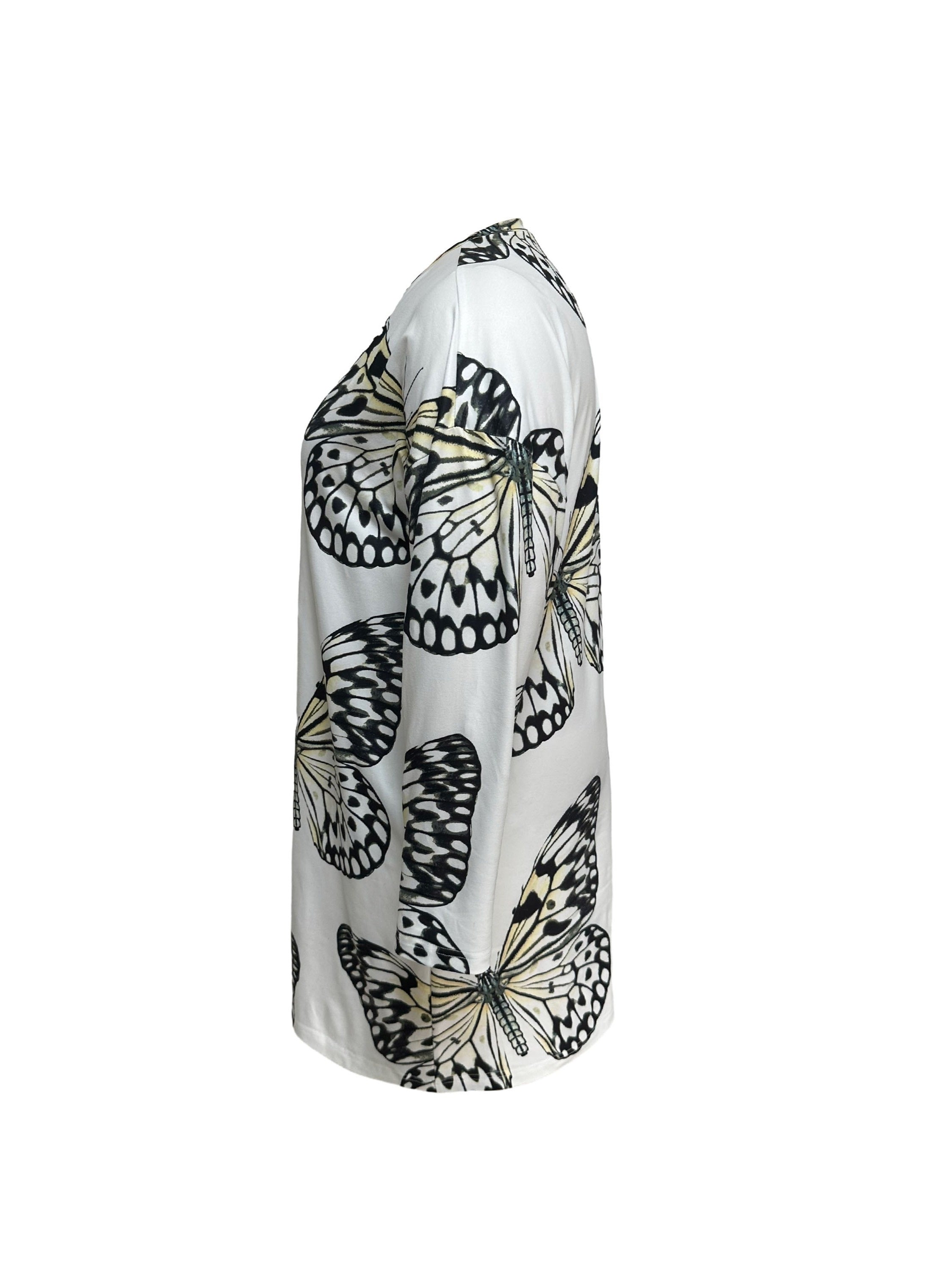 Butterfly Print Long Sleeve Sleep Dress With Pockets