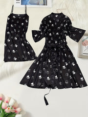 Dog Paw Print Cami Dress & Robe Set