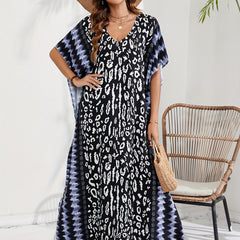 Boho Leopard & Tie Dye Maxi Split Cover Up Dress