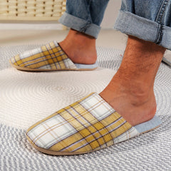 Men's Comfy Plaid House Slippers Anti-Skid Indoor Shoes