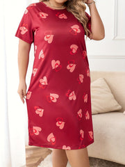 Heart Print Short Sleeve Sleep Dress