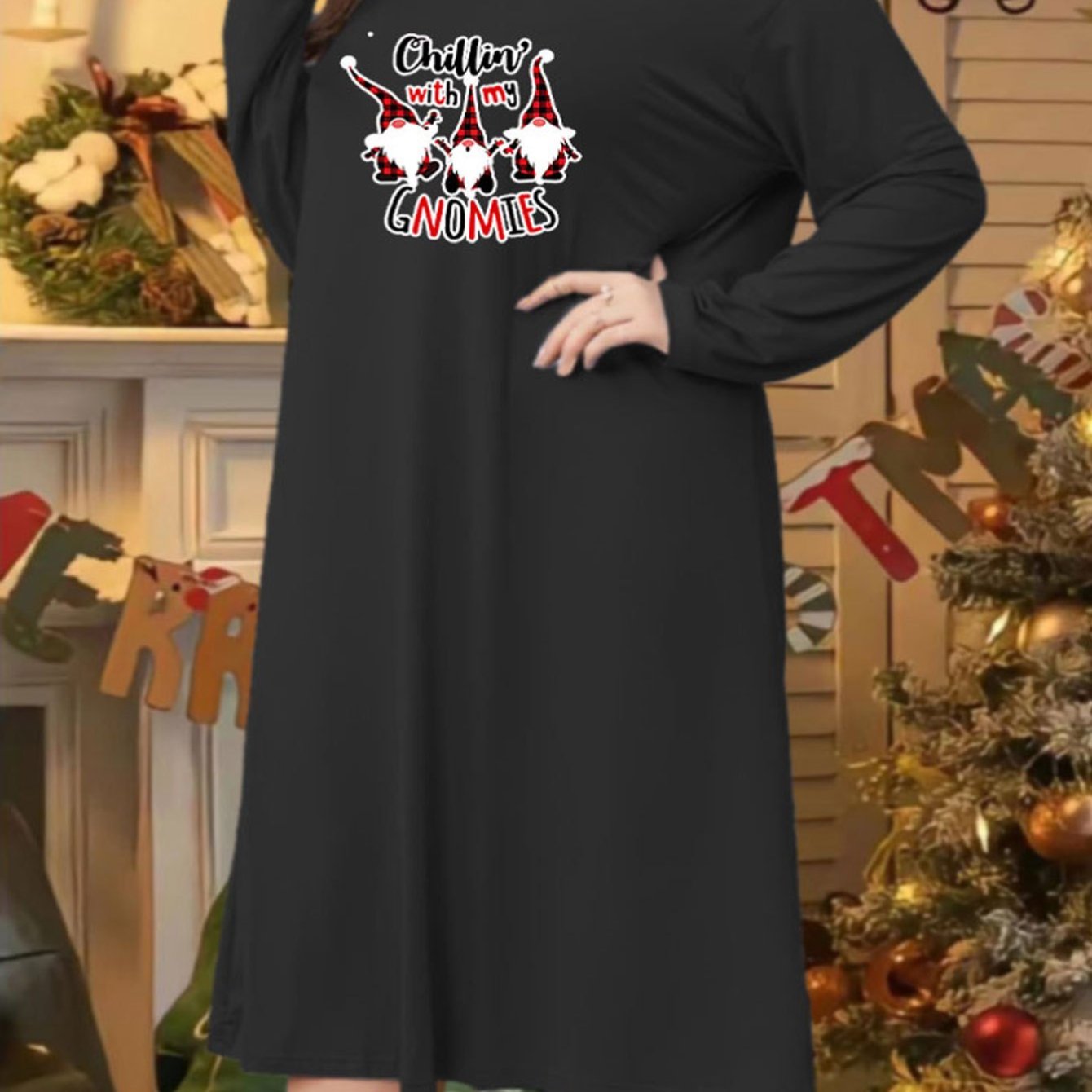 Plaid Gnomes Print Plus Size Christmas Dress