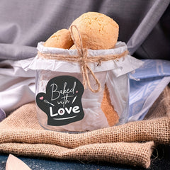 60pcs Dark Grey Glove Baked With Love Stickers Sheets for Bakeries
