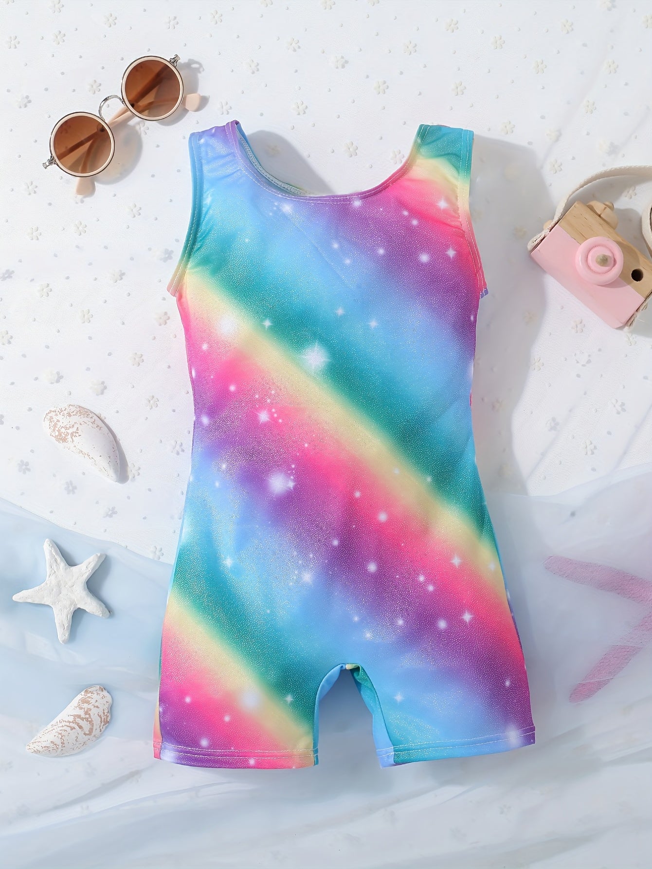 Girls Rainbow Swimsuit Romper Gymnastics Dance Biketards