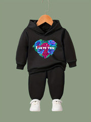 OERYUI Rose Graphic I LOVE YOU Print Hoodies Pants Set for Spring Fall