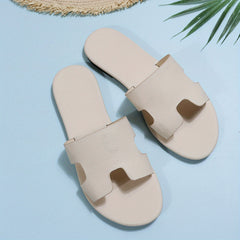 Women's Flat Slides Open Toe Leather Sandals