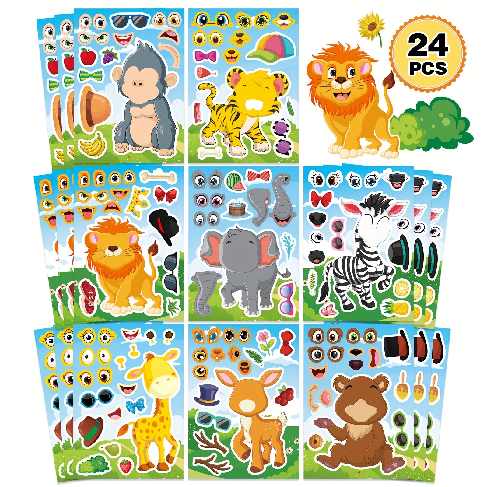 Mixed Cartoon Face Stickers Rectangle Shape for Kids Birthday Party Favors