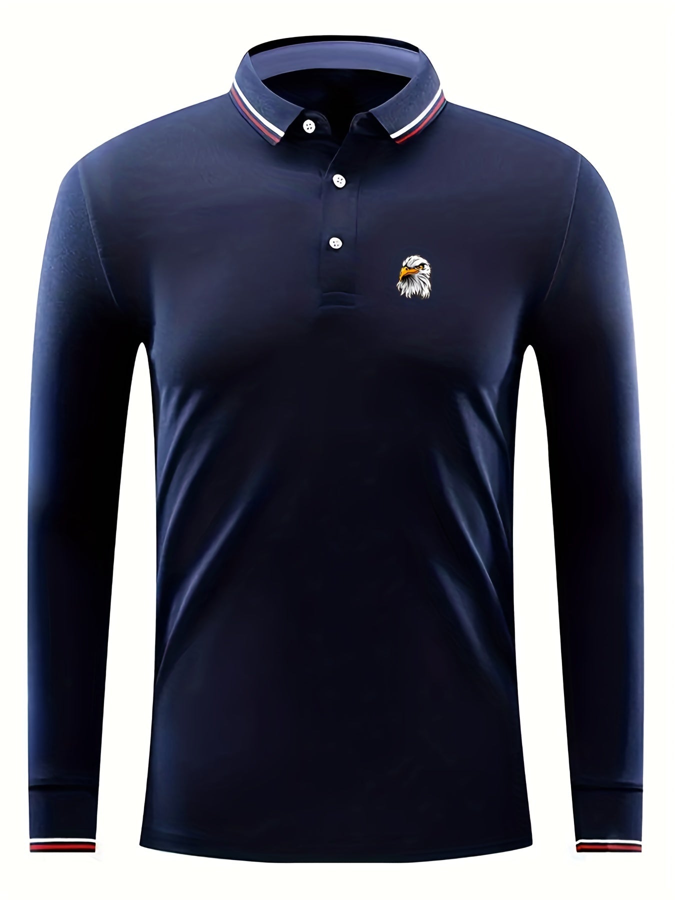 Men's Eagle Head Print Long Sleeve Polo Shirt