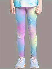 Girls Fish Scale Leggings Gradient Activewear for Sports Running Jogging Gift
