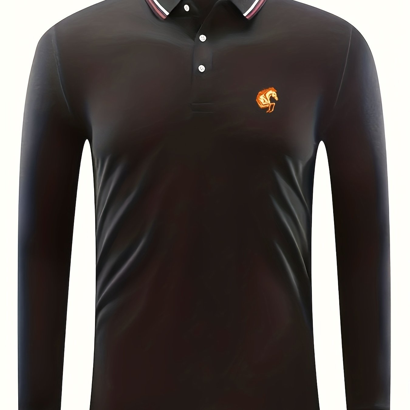 Men's Horse Head Print Polo Shirt Long Sleeve