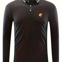 Men's Horse Head Print Polo Shirt Long Sleeve