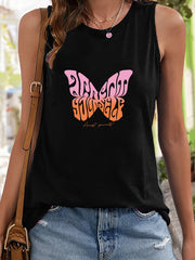 Butterfly Pattern Sleeveless Sports Vest Round Neck Casual Top