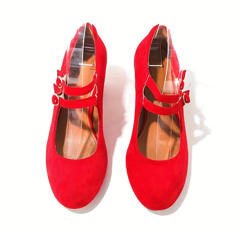 Women's Block Heeled Shoes Closed Toe Buckle Strap Pumps