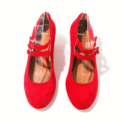 Women's Block Heeled Shoes Closed Toe Buckle Strap Pumps