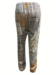 Newspaper Print Sweatpants Jogger Pants Women's Clothing