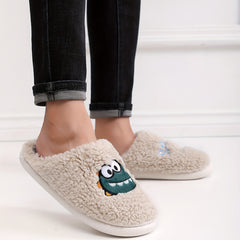 Men's Dinosaur House Slippers Cozy Plush Anti-Skid Winter Indoor Shoes