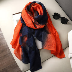 Gradient Scarf Leaf Pattern Versatile Shawl Beach Towel