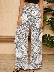 Paisley Scarf Print Wide Leg Pants High Waist