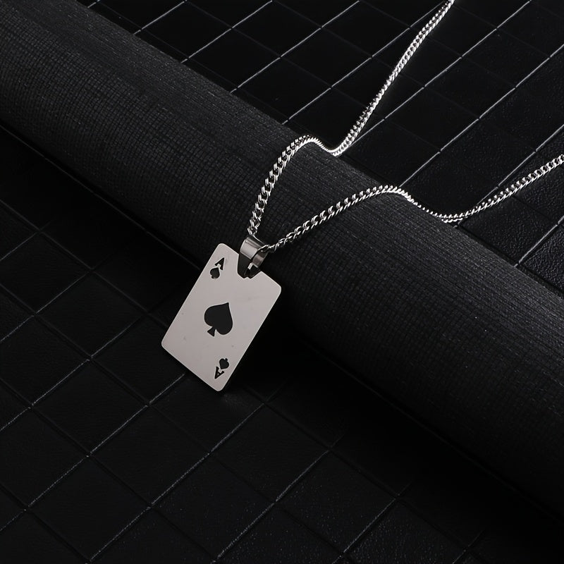 Boys Poker Pendant Necklace Stainless Steel Hip Hop Style