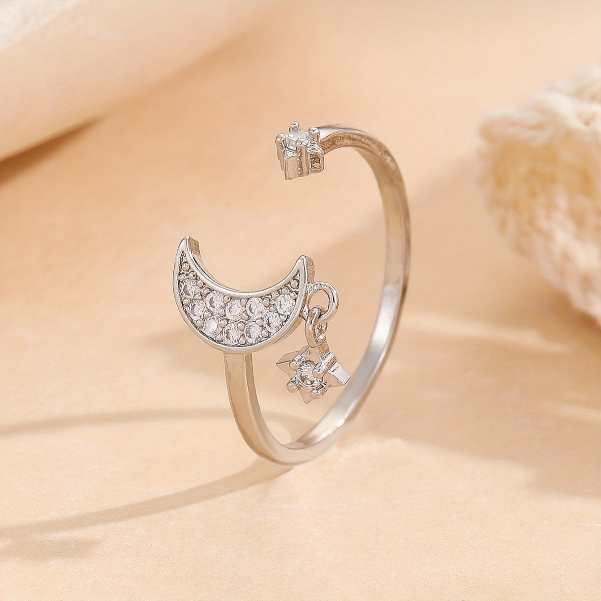Moon Star Ring Inlaid Zircons Light Jewelry For Female