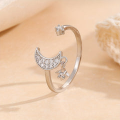 Moon Star Ring Inlaid Zircons Light Jewelry For Female
